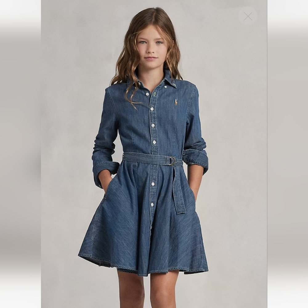 Ralph Lauren Girls Denim Belted Dress Size 8